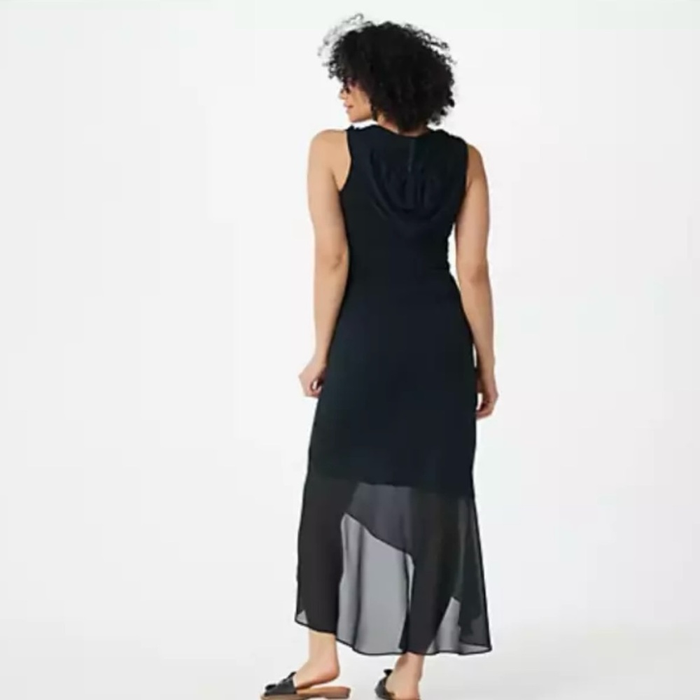 Haute Hippie Tribe Black Knit & Chiffon Embellished Maxi Dress with Hood